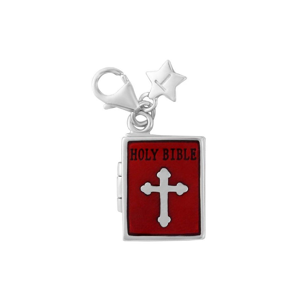 Sterling Silver Opening Holy Bible Charm with Cross SCH270
