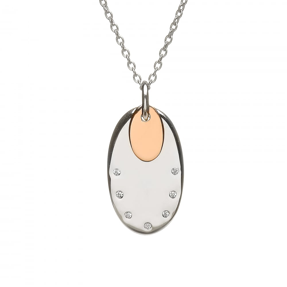 Silver & Irish Gold Cubic Zirconia Disc Pendant H-40020