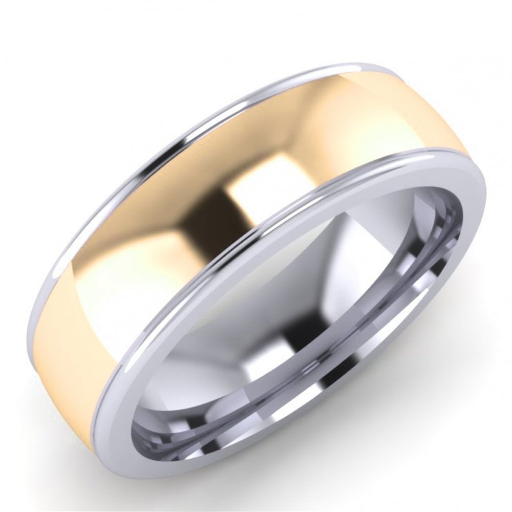 Gents Palladium and Rose Gold 6mm Court Profile Wedding Ring