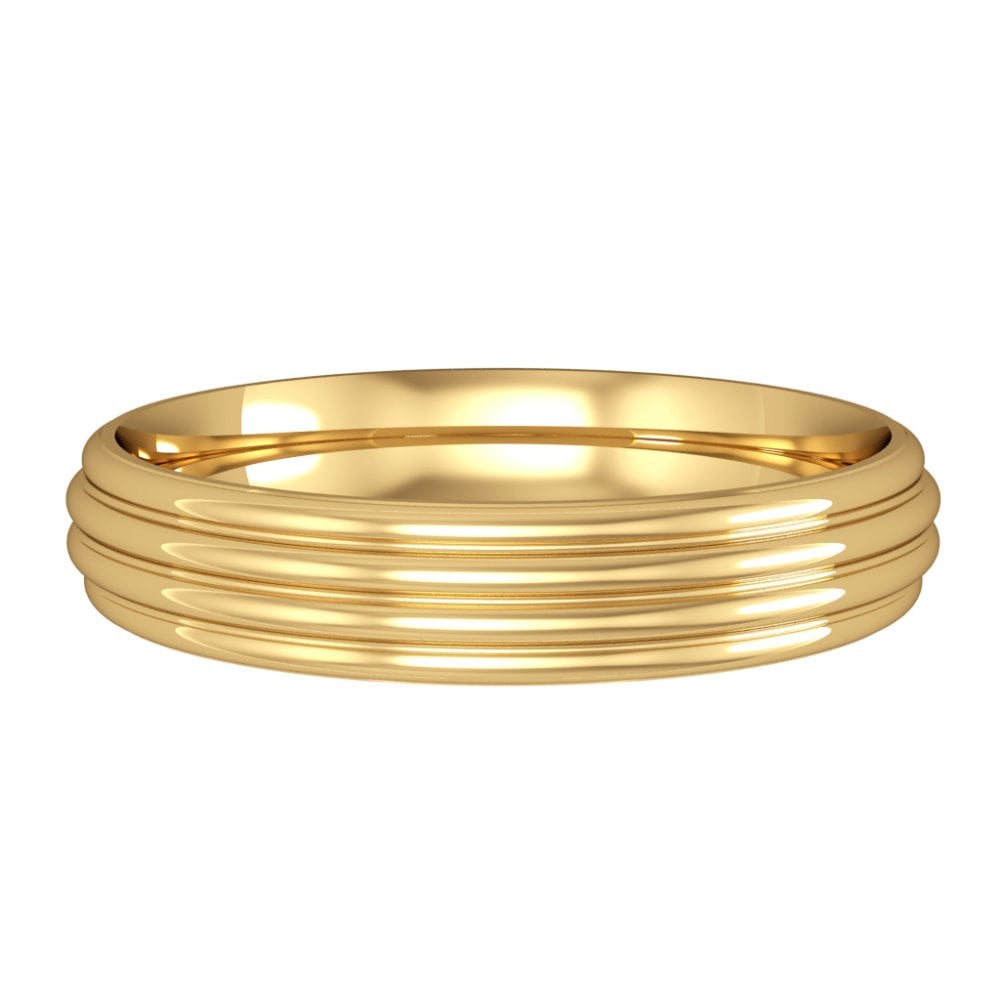9ct Yellow Gold 4mm Wide Court Profile Ribbed Wedding Ring