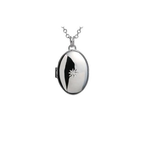 Sterling Silver Diamond Set Locket & Chain DP143