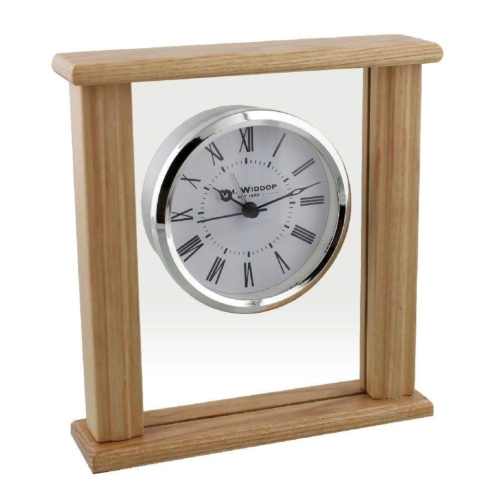 Light Wood & Glass Battery Mantle Clock W2771