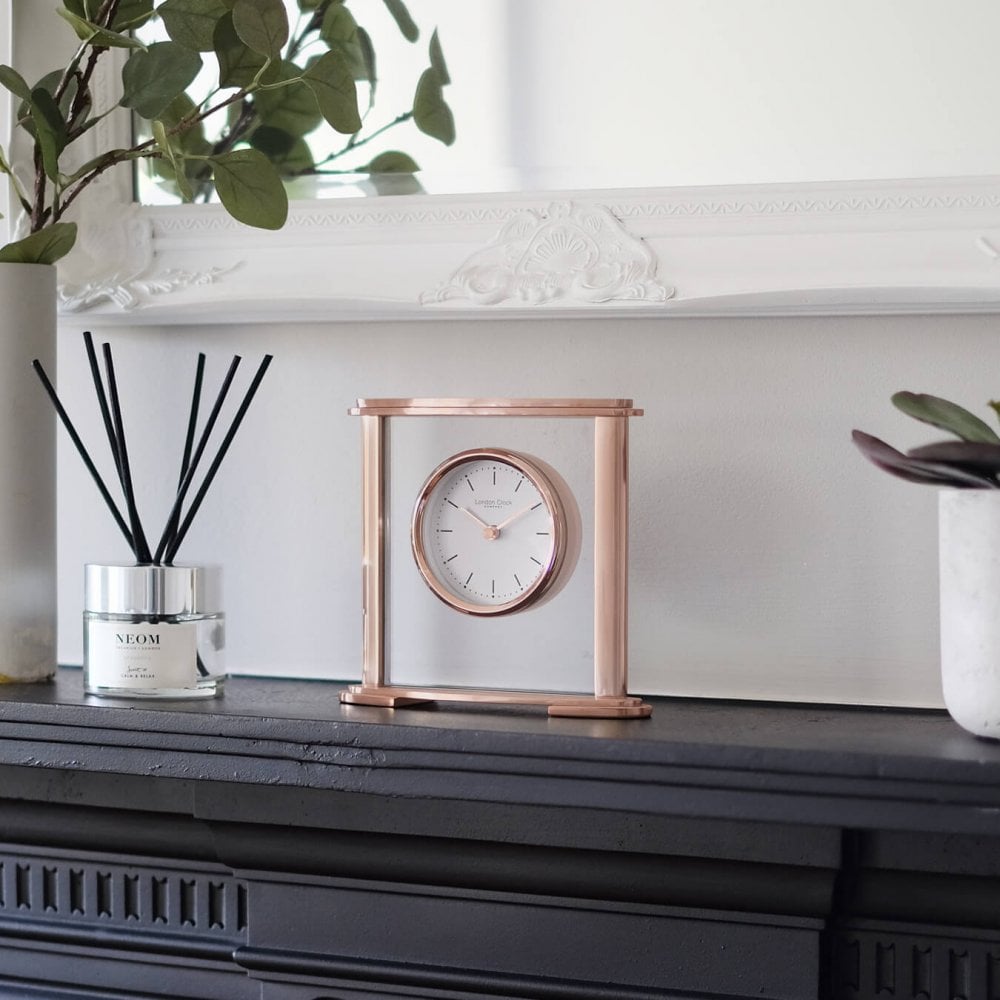 Rose Gold Tone Quartz Battery Glass Mantle Clock 03217