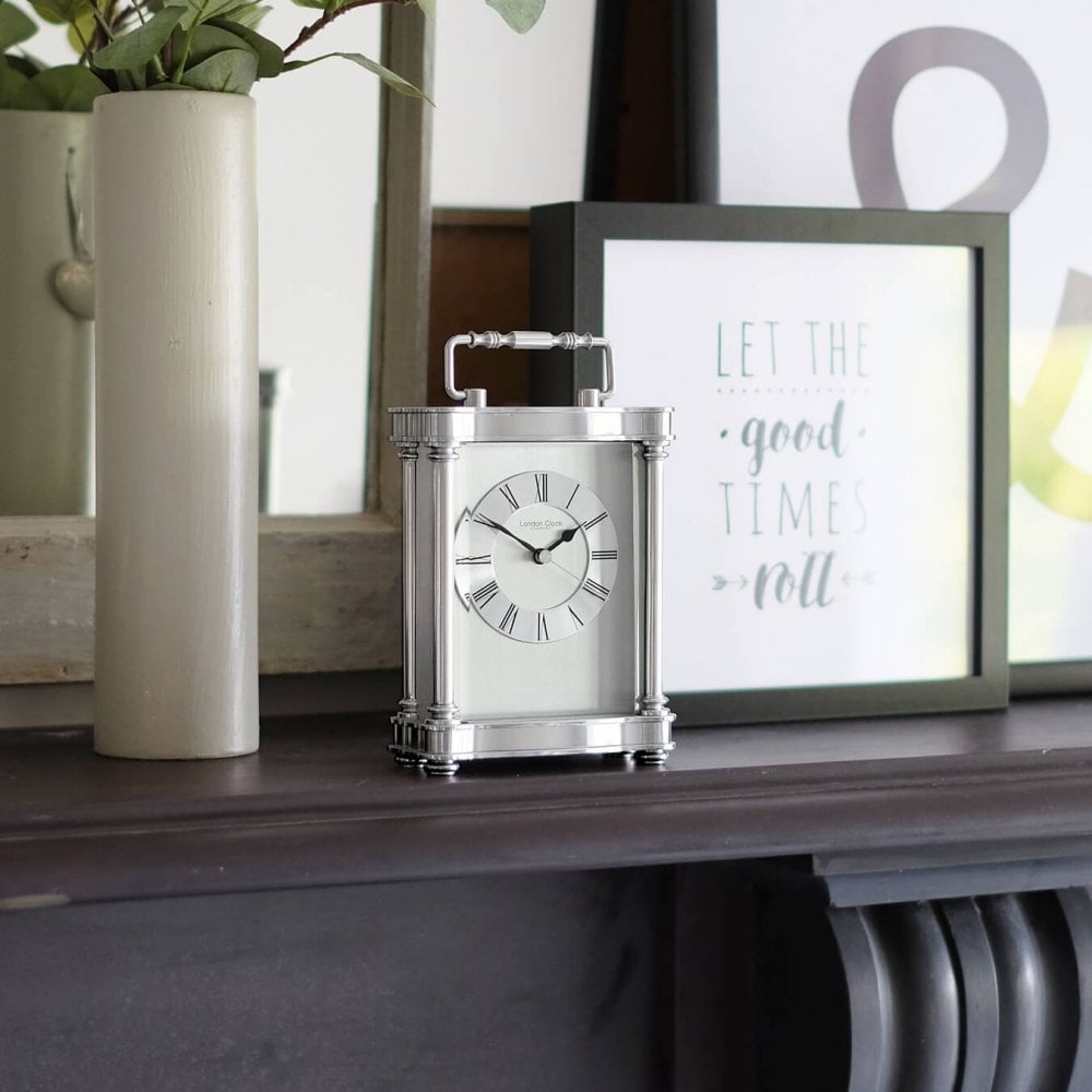 Silver Finish Quartz Carriage Clock Height 18.5cm 03068