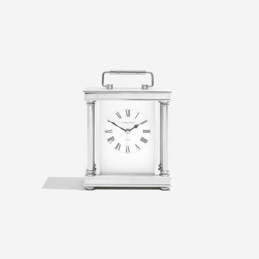 Silver Finish Battery Carriage Clock with Alarm 03069
