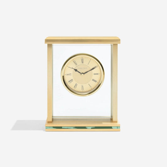 Gold Finish Quartz Battery Mantel Clock with Pillars 03123