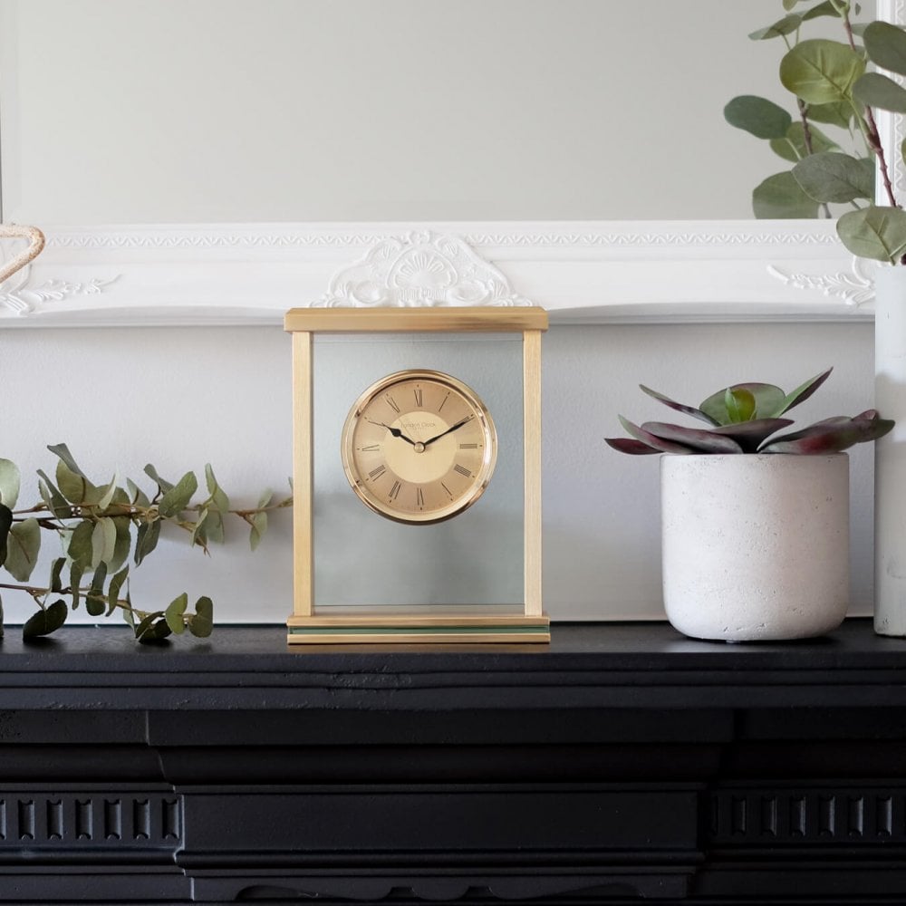 Gold Finish Quartz Battery Mantel Clock with Pillars 03123