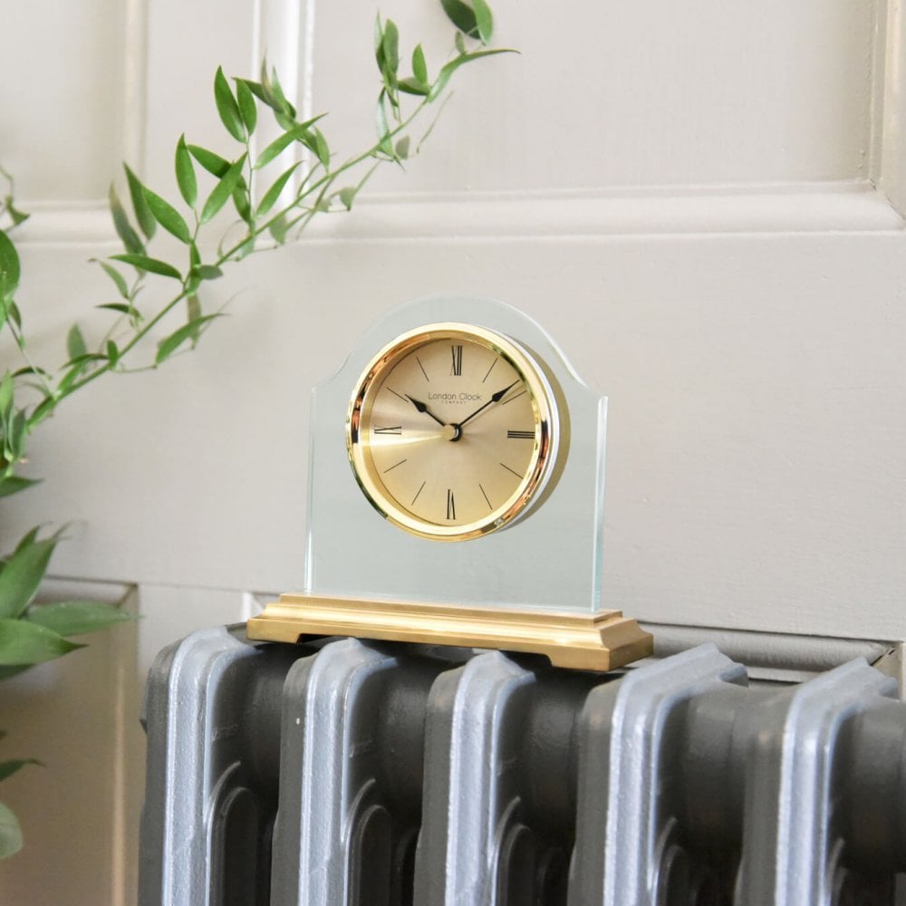 Gold Finish Quartz Battery Arch Top Mantel Clock 03149
