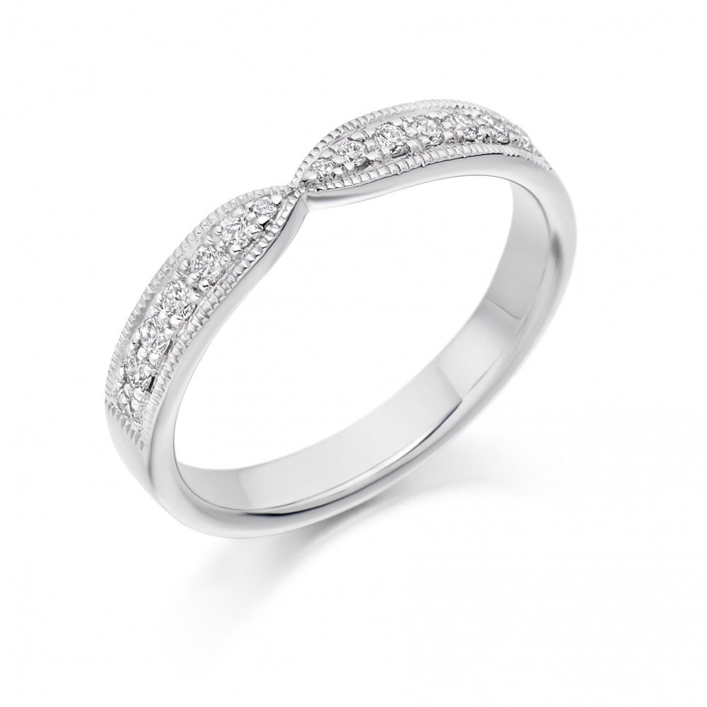 9ct White Gold Diamond Set Shaped Wedding Ring Band