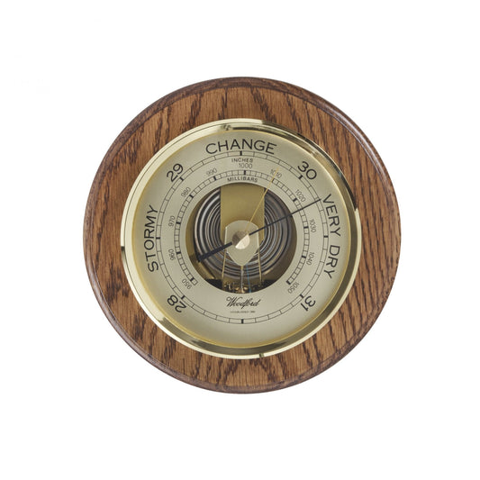 Woodford Round Wooden Oak Aneroid Barometer 1622