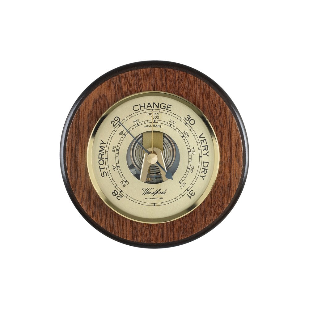 Woodford Round Wooden Mahogany Veneer Barometer 1615