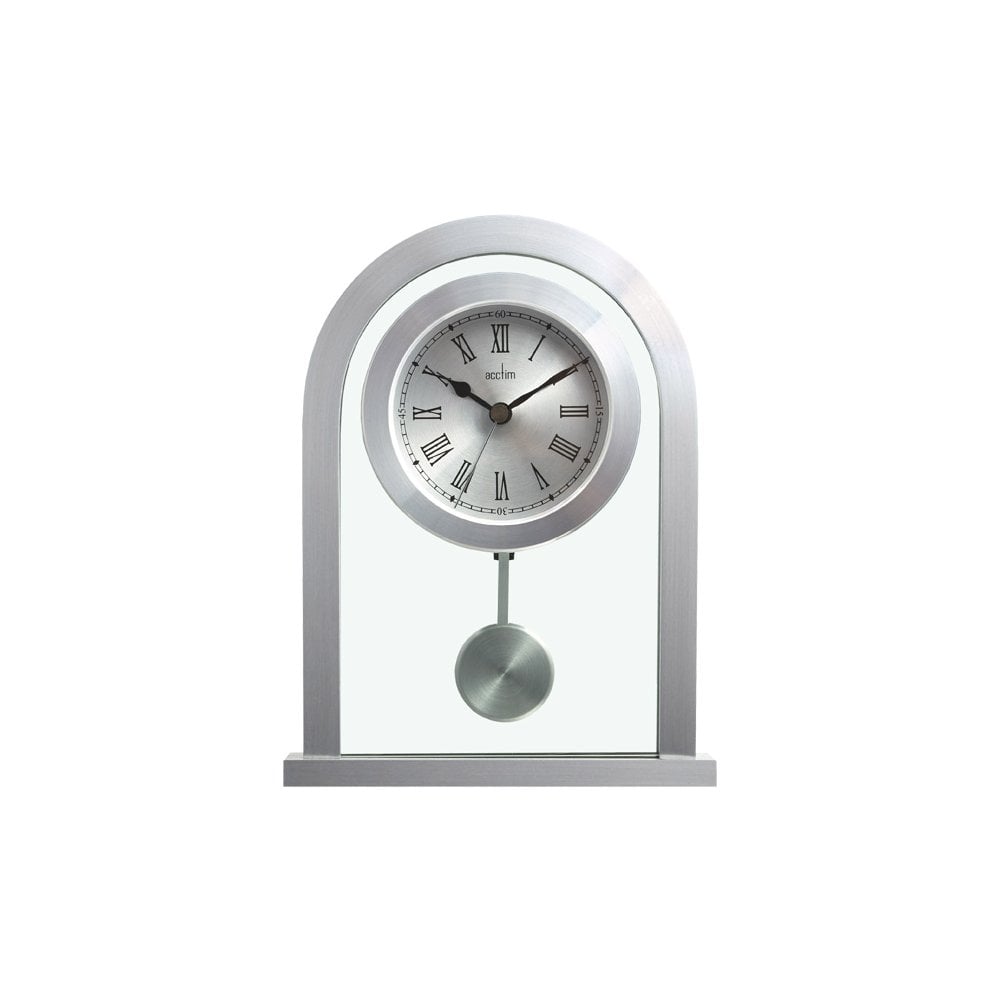 Silver Finish Quartz Battery Mantle Clock with Pendulum 36757