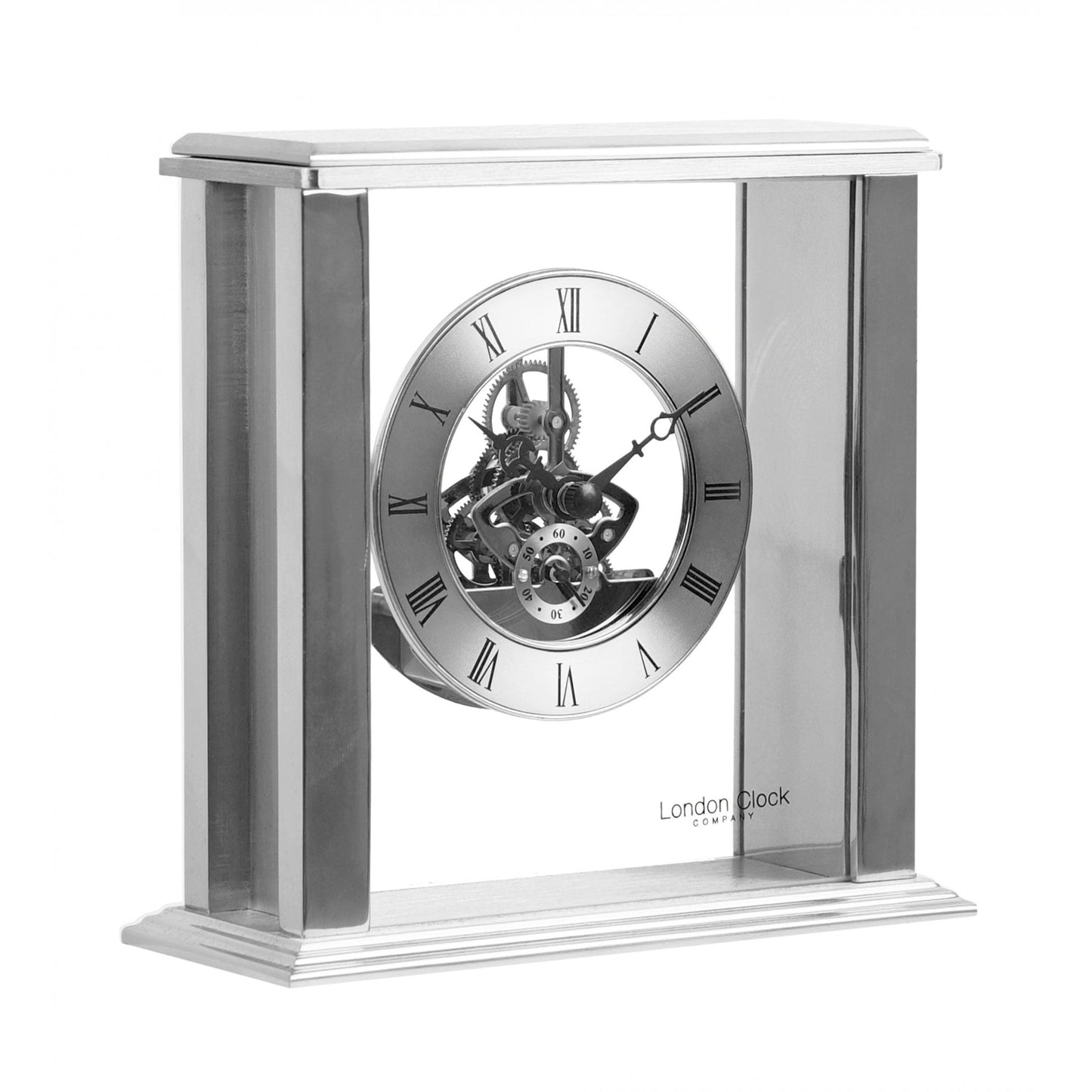Silver Finish Quartz Battery Skeleton Mantle Clock 03152