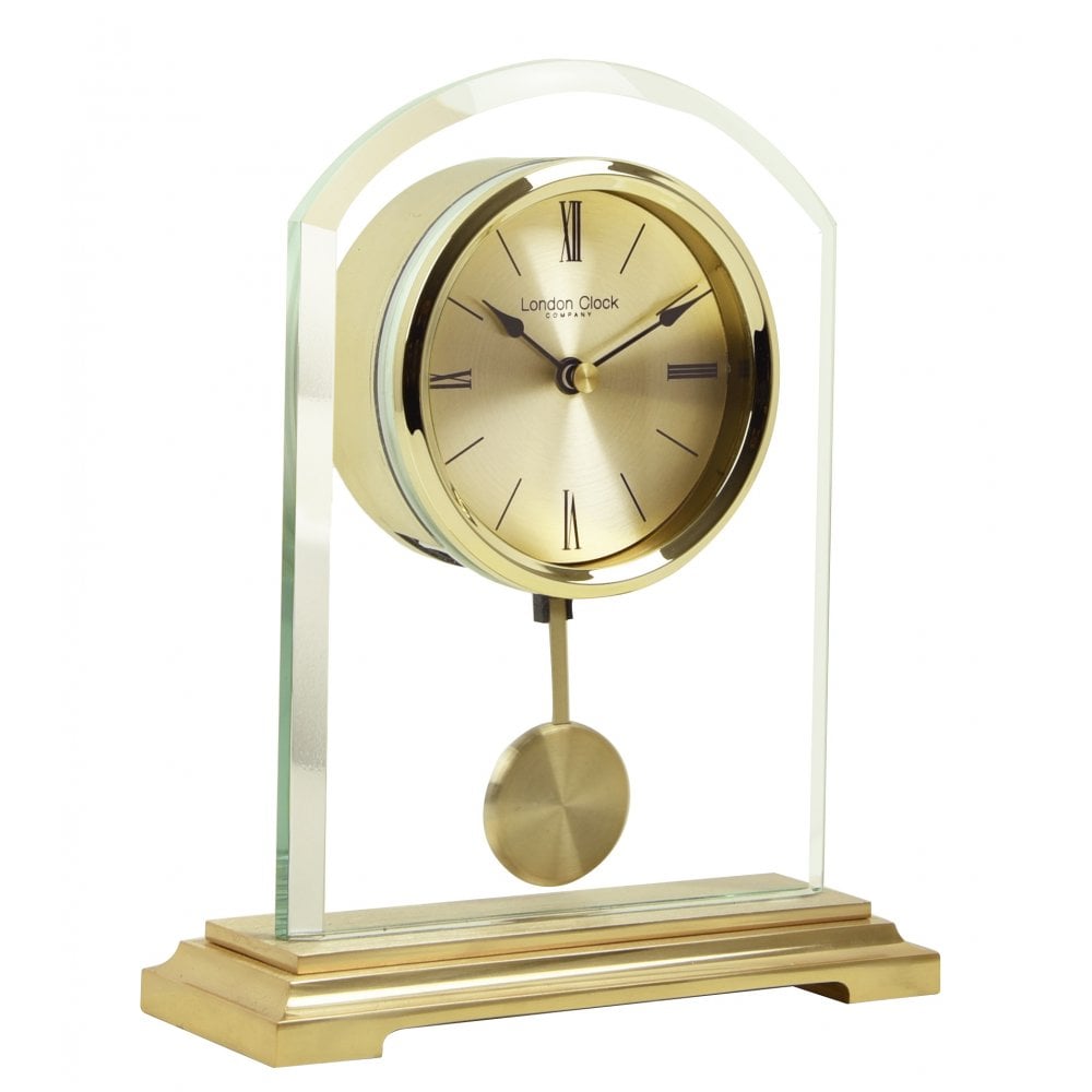 Gold Finish Quartz Battery Mantle Clock with Pendulum 03148