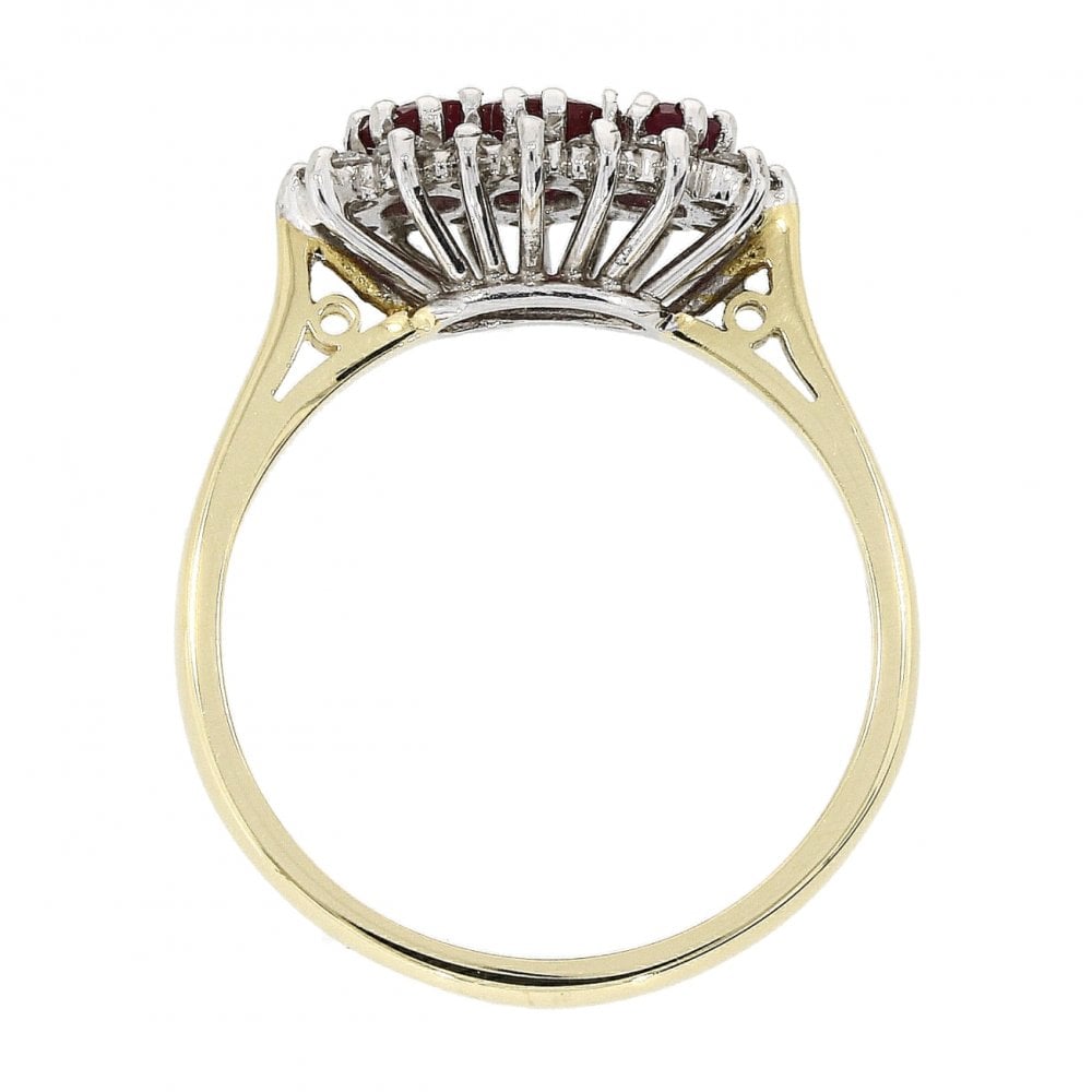18ct Gold Ladies Diamond and Ruby Cluster Ring