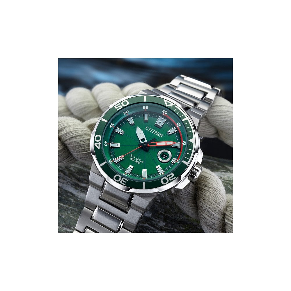 Gents Steel Citizen Eco-Drive Watch 200m AW1428-53X
