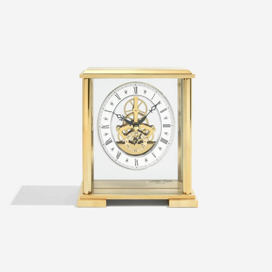 Gold Tone Quartz Battery Skeleton Mantel Clock 02085