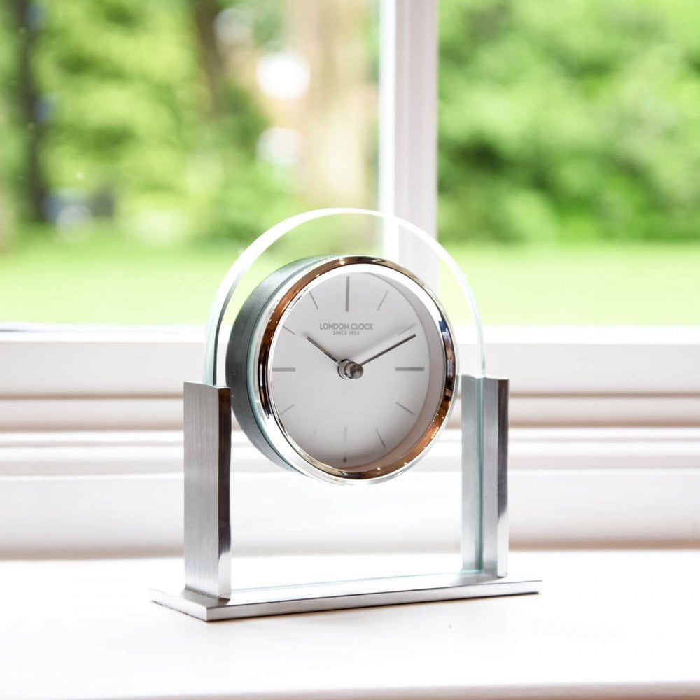 Silver Finish & Glass Battery Mantle Clock 'Magnum' 03132