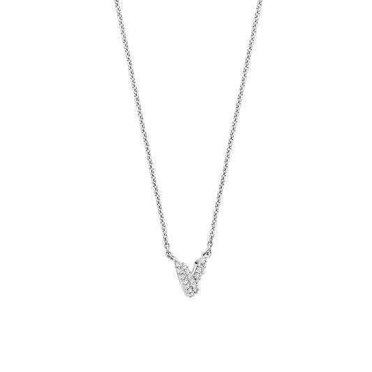 Sterling Silver Cubic Zirconia Cross Over Necklace 3990ZI