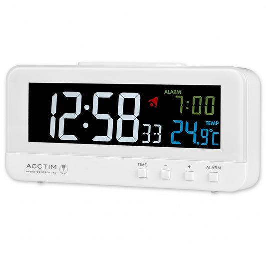 Radio Controlled White LED Alarm Clock, Date 'Rialto' 71692
