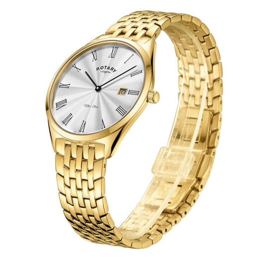 Gents Gold Tone Ultra Slim Battery Watch on Bracelet GB08013/01