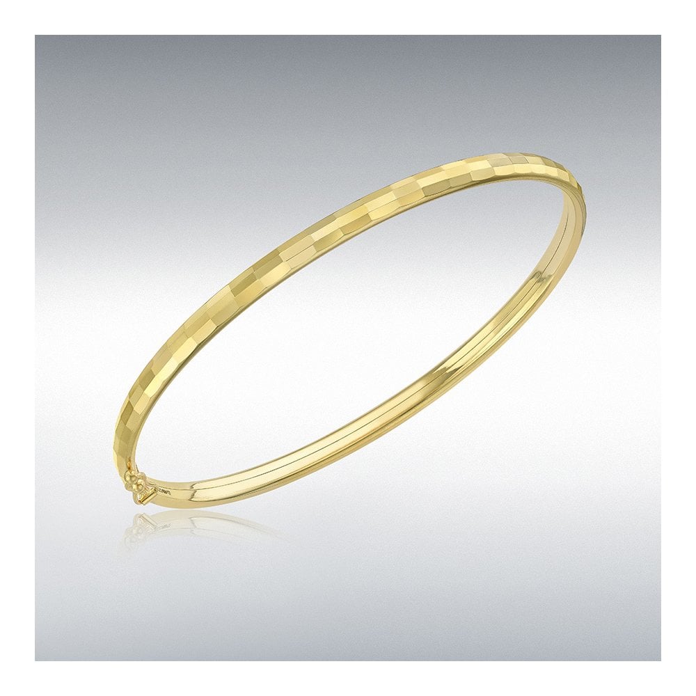 Ladies 9ct Yellow Gold Polished Oval Hollow Bangle Chamfered 4mm