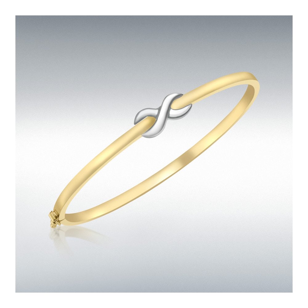 9ct Yellow And White Gold Ladies 7.5mm Kiss Band Hollow Bangle