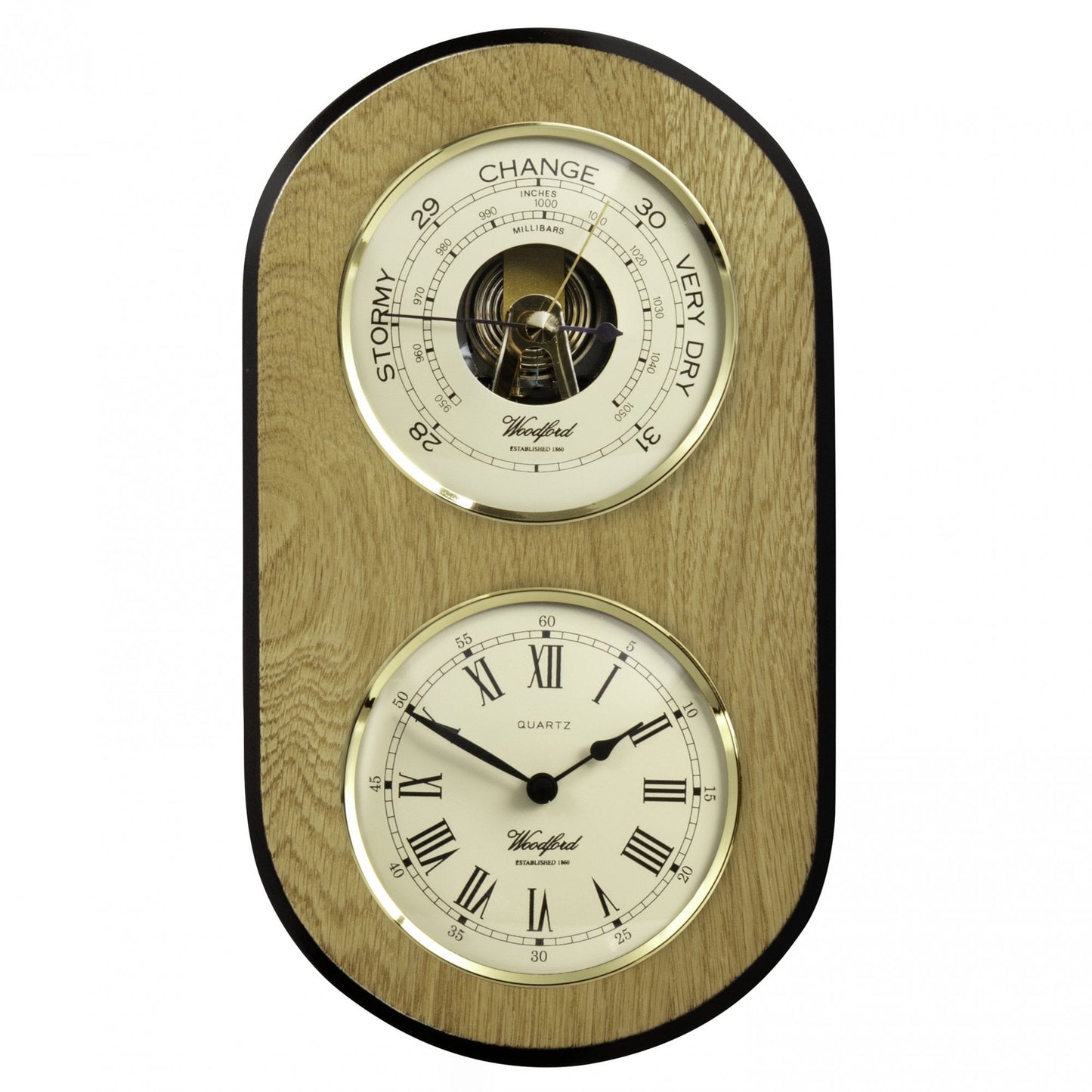 Light Wooden Hanging Oak Veeneer Barometer and Clock 1638