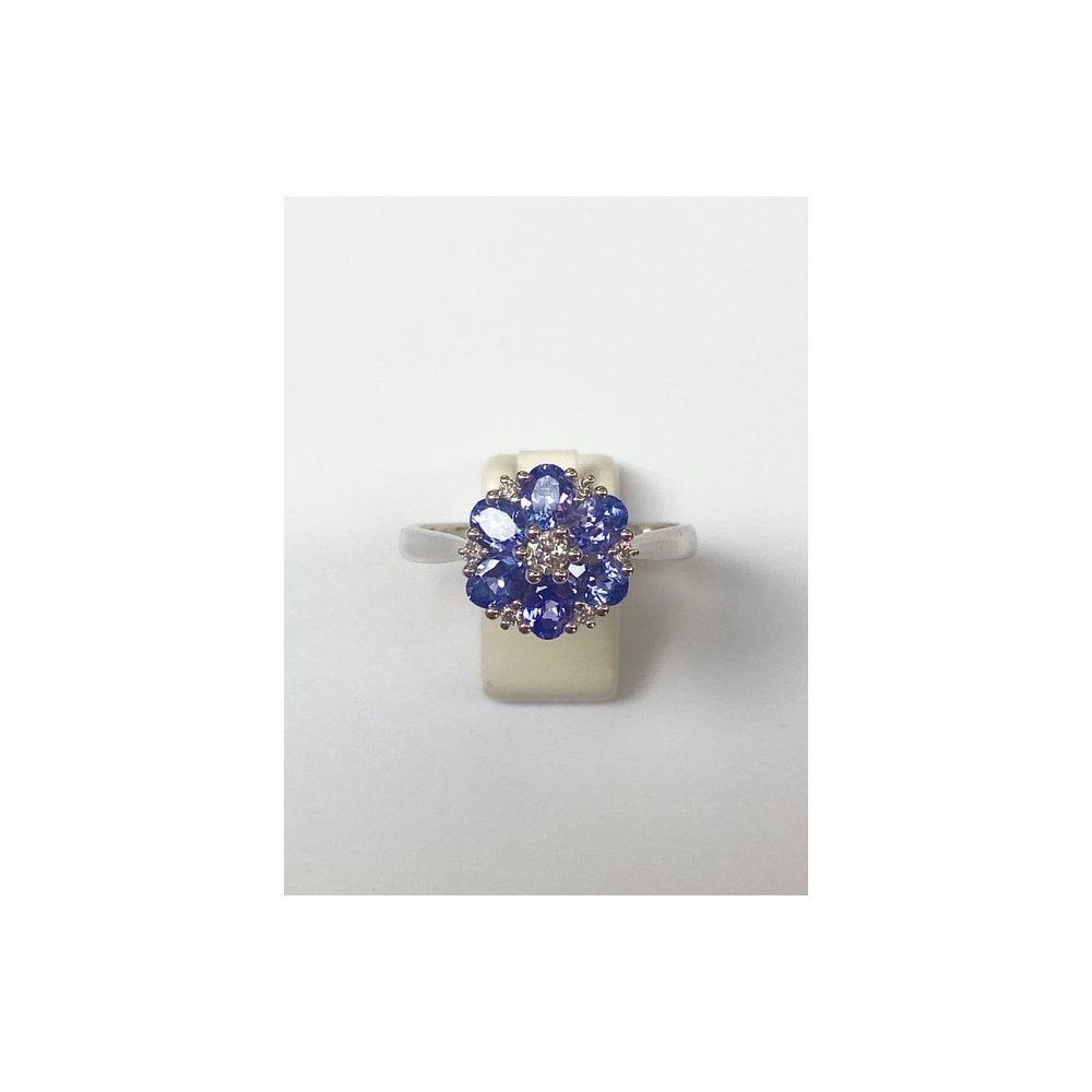 9ct White Gold Tanzanite & Diamond Cluster Ring
