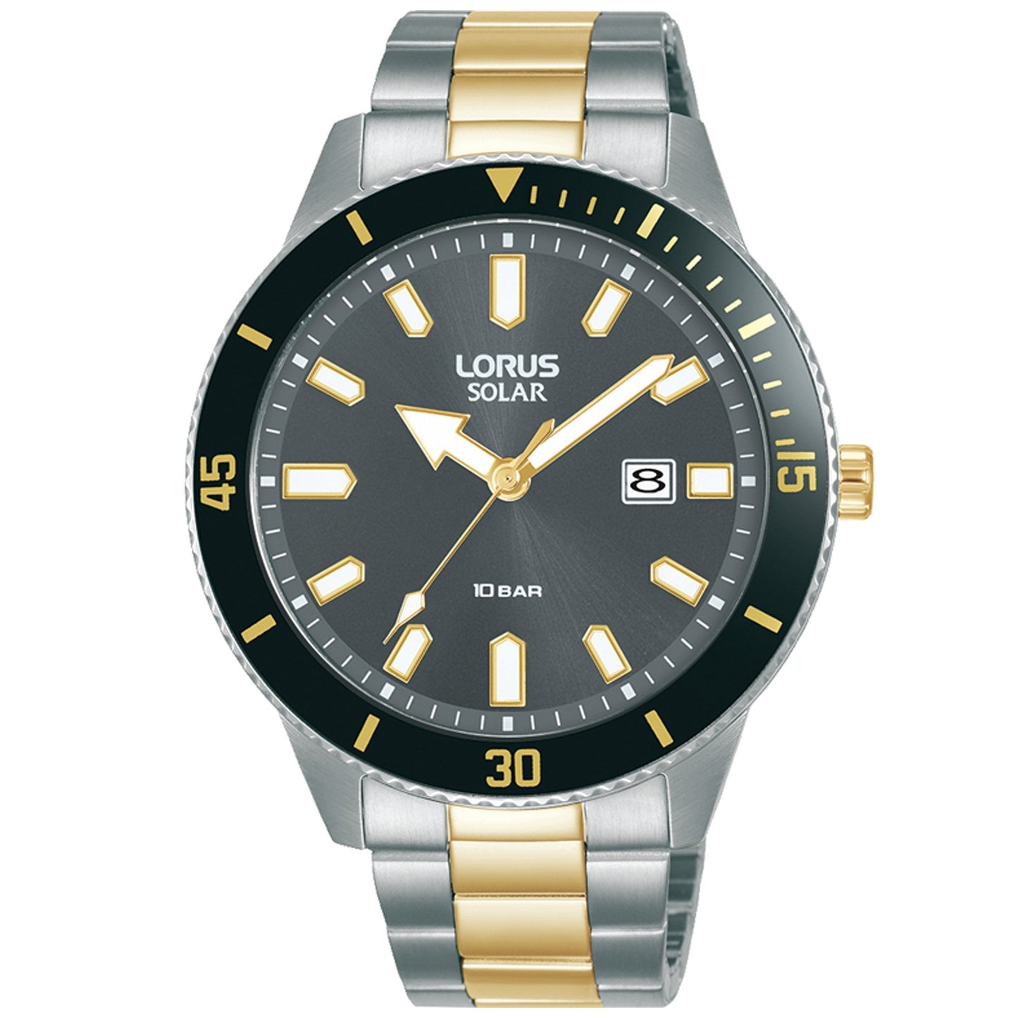 Gents Lorus Solar Powered TwoTone Watch on Bracelet RX327AX9
