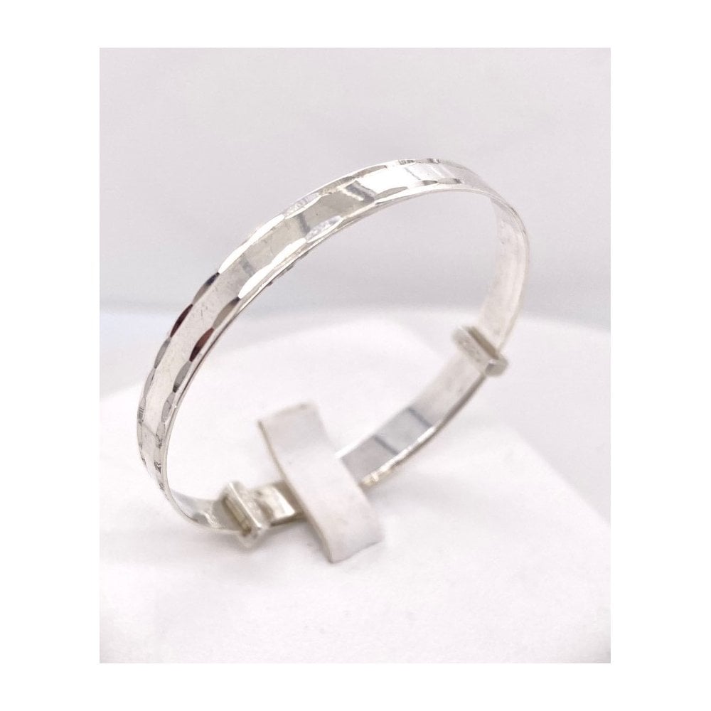 Sterling Silver Expandable Diamond Cut Christening Bangle SCE4U