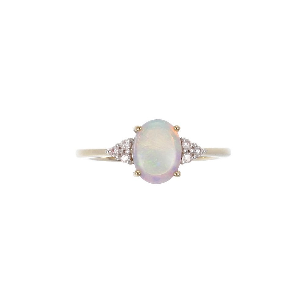 9ct Yellow Gold Opal and Diamond Ladies Dress Ring