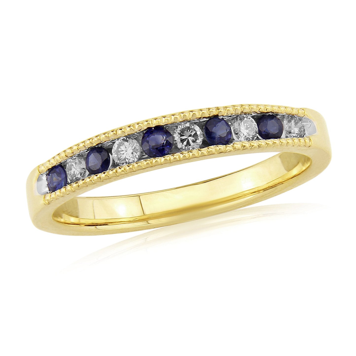Ladies 9ct Yellow Gold Diamond and Sapphire Half Eternity Ring