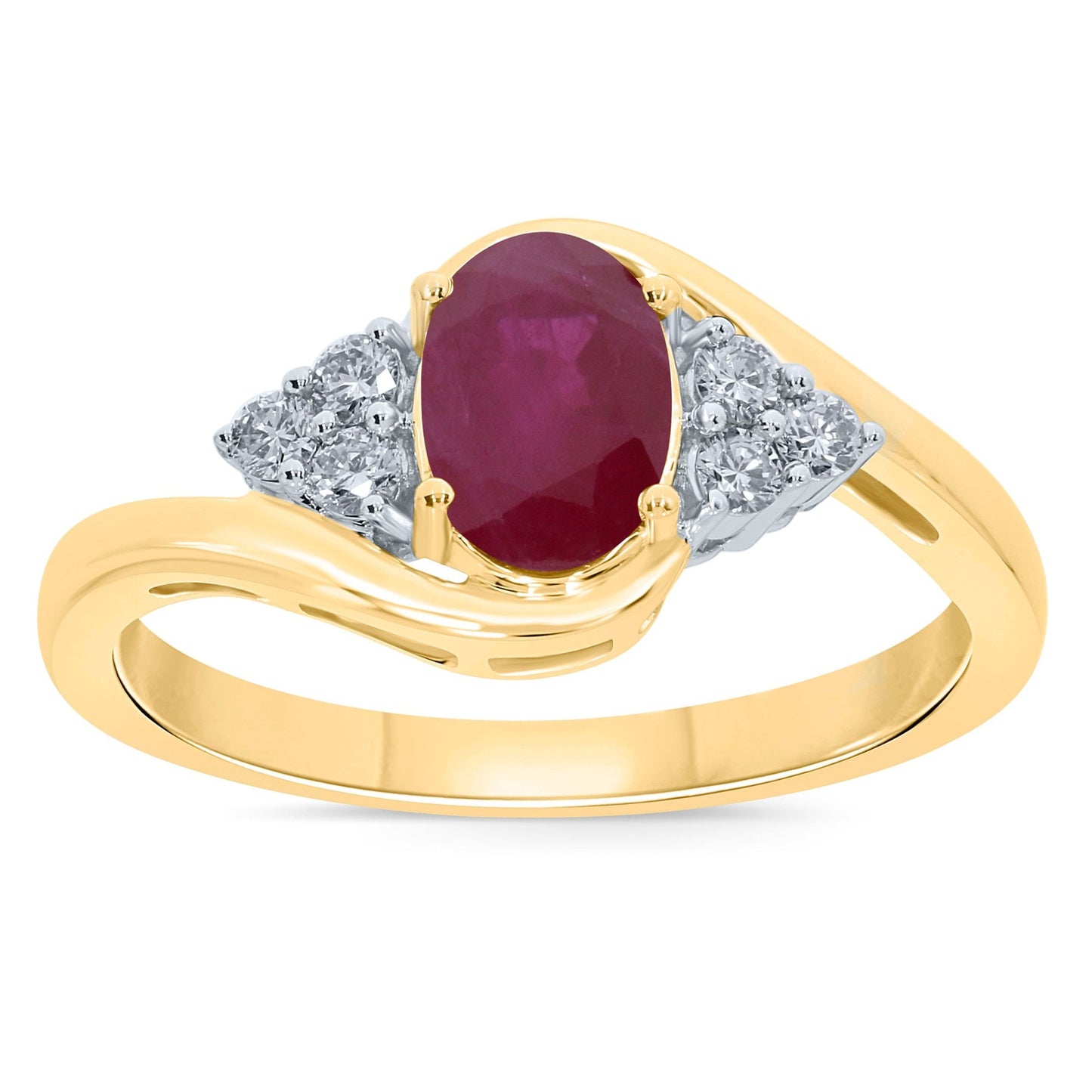 Ladies 9ct Gold Ruby and Diamond Crossover Cluster Ring