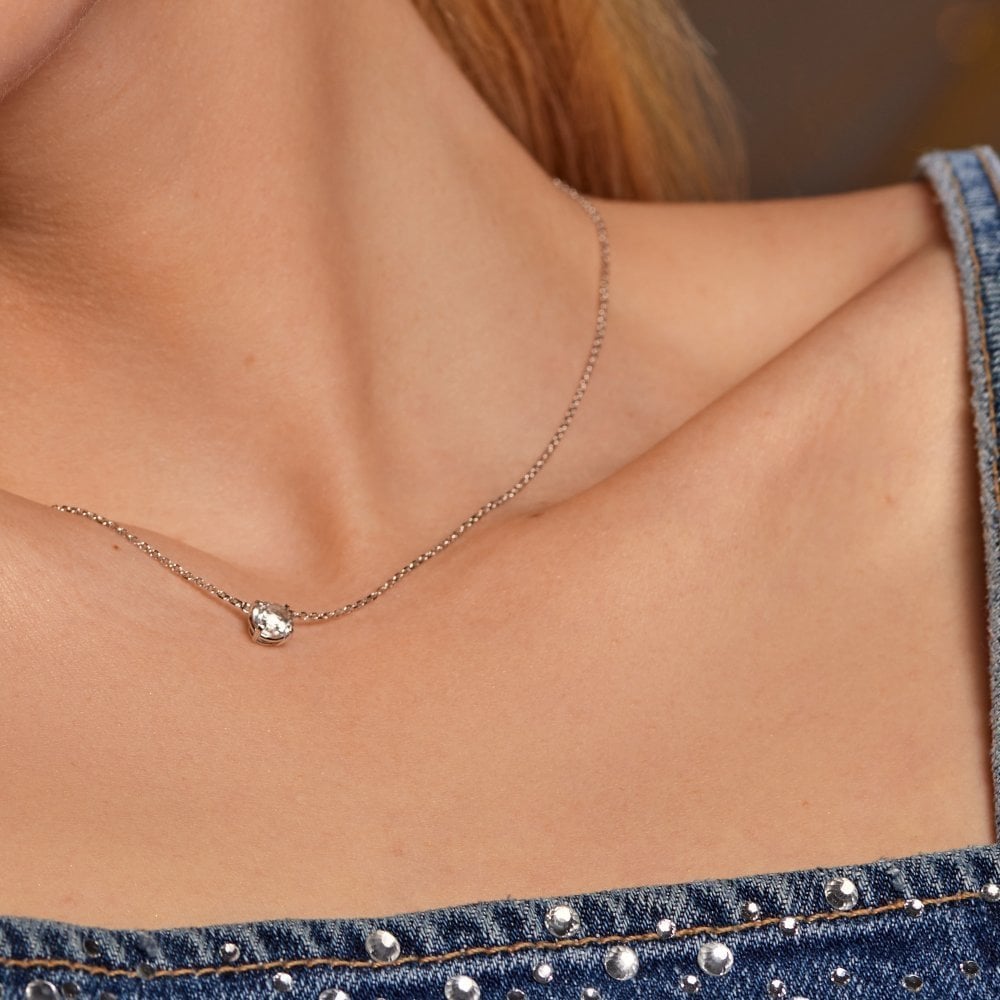 Ladies Sterling Silver White Topaz Solitaire Necklace DN167