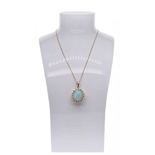 Ladies 9ct Gold Opal and Diamond Cluster Pendant