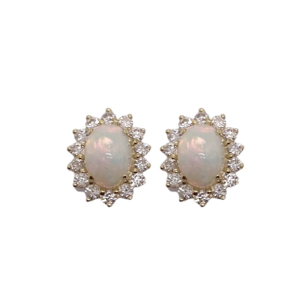 Ladies 9ct Yellow Gold Opal & Diamond Stud Earrings