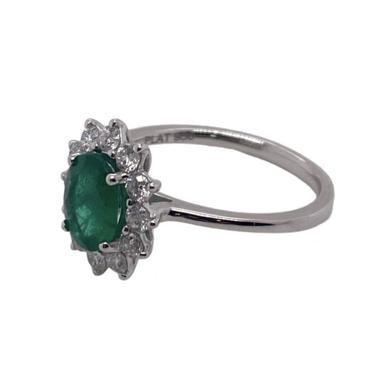 Platinum Emerald and Diamond Cluster Engagement Ring