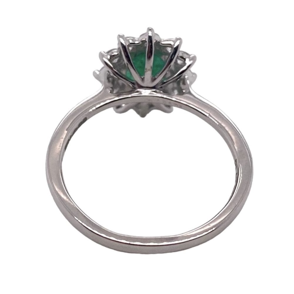 Platinum Emerald and Diamond Cluster Engagement Ring