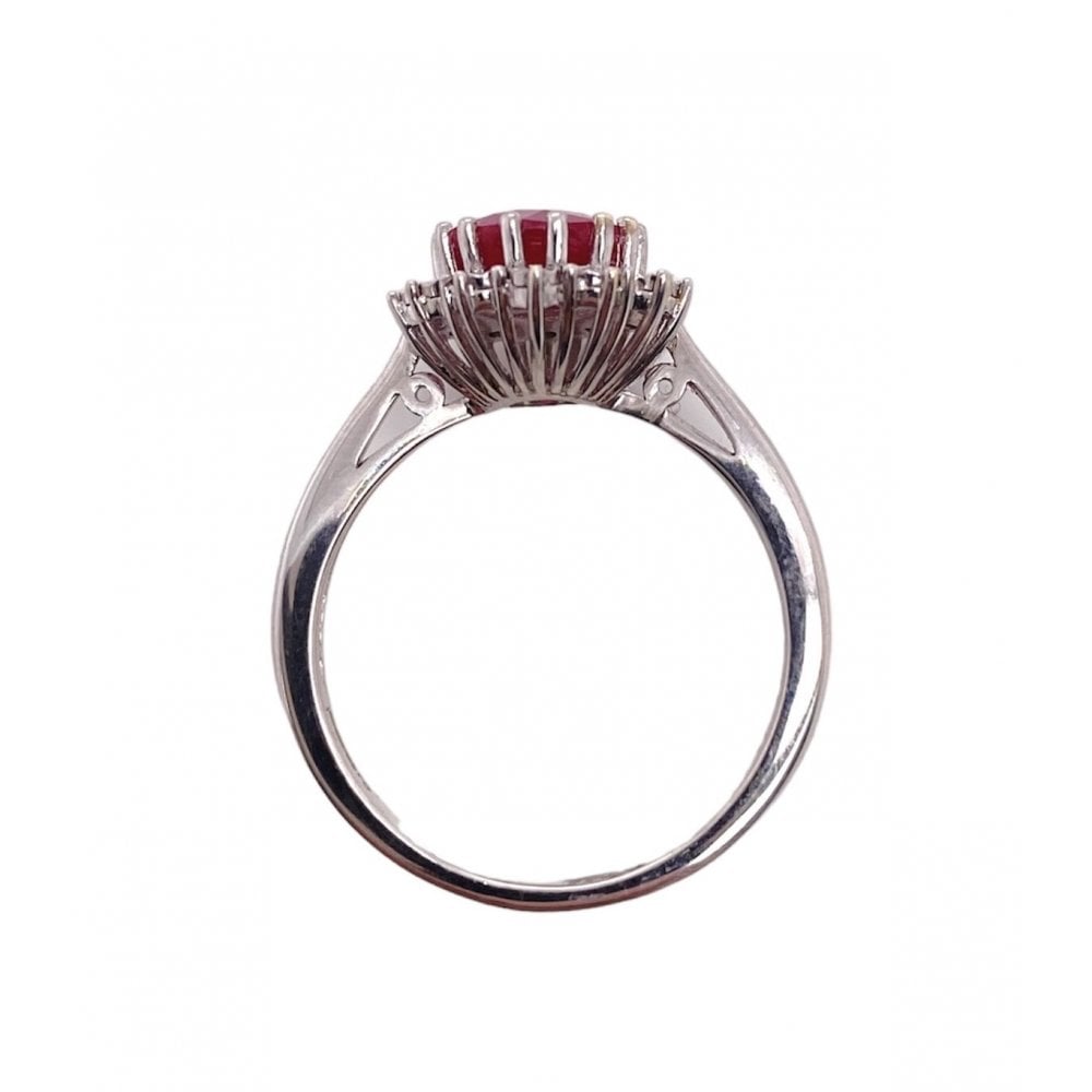9ct White Gold Ruby and Diamond Cluster Ring