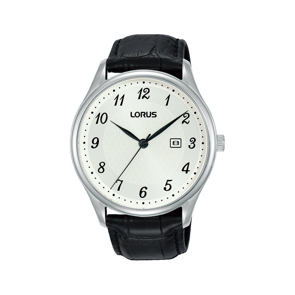 Gents Stainless Steel Watch on Leather Strap with Date RH913PX9