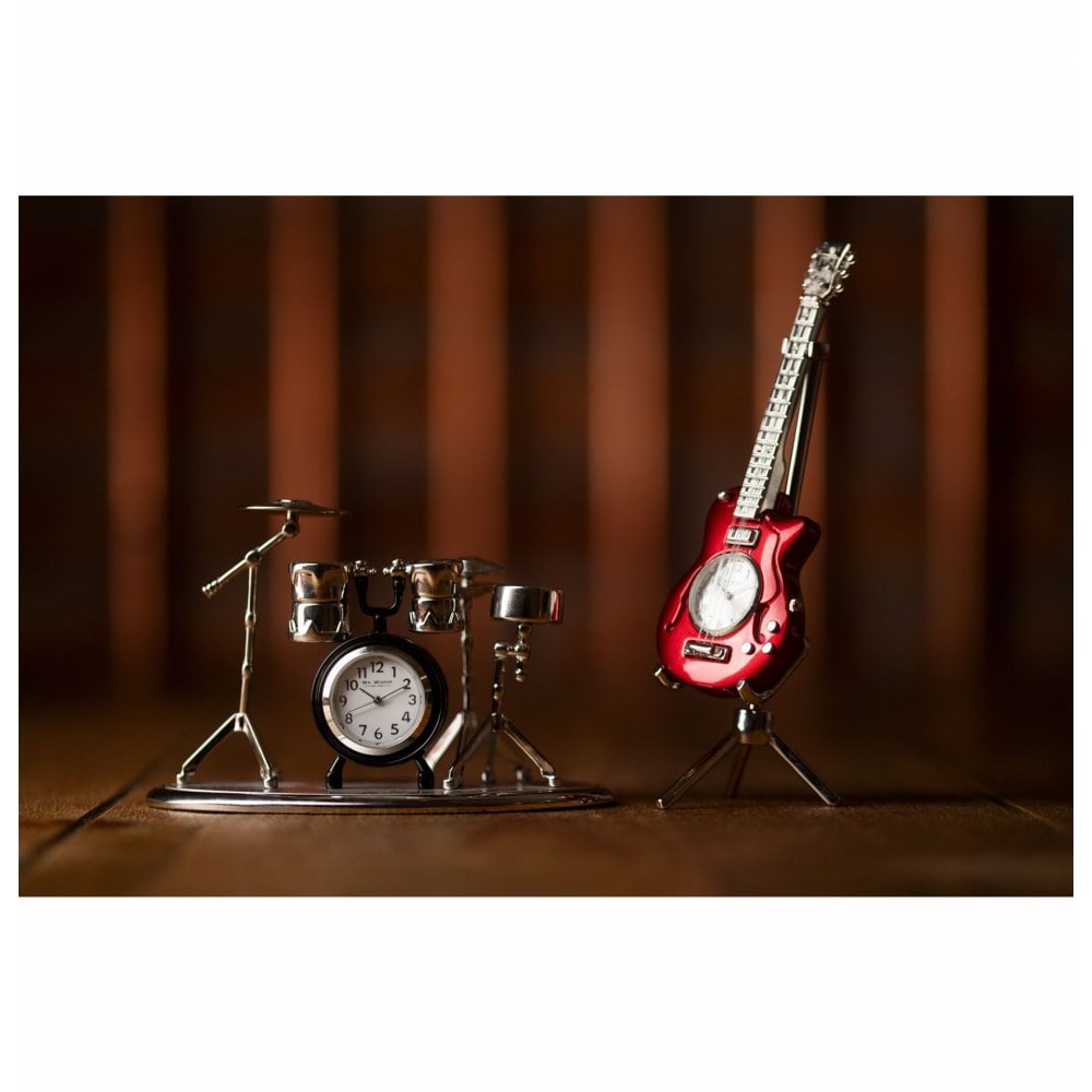 Novelty Miniature Quartz Mantel Clock Red Guitar 9029
