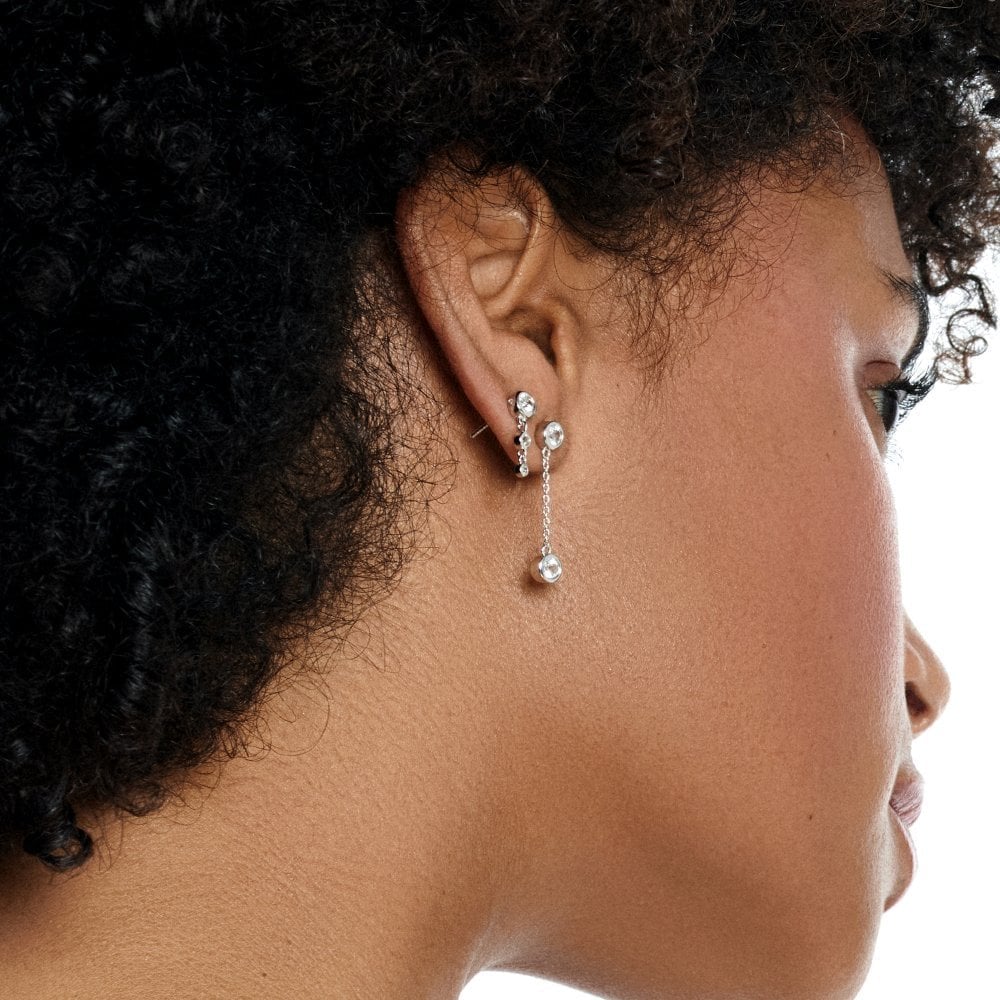 Sterling Silver Ladies Tender Waterfall Diamond Earrings DE748