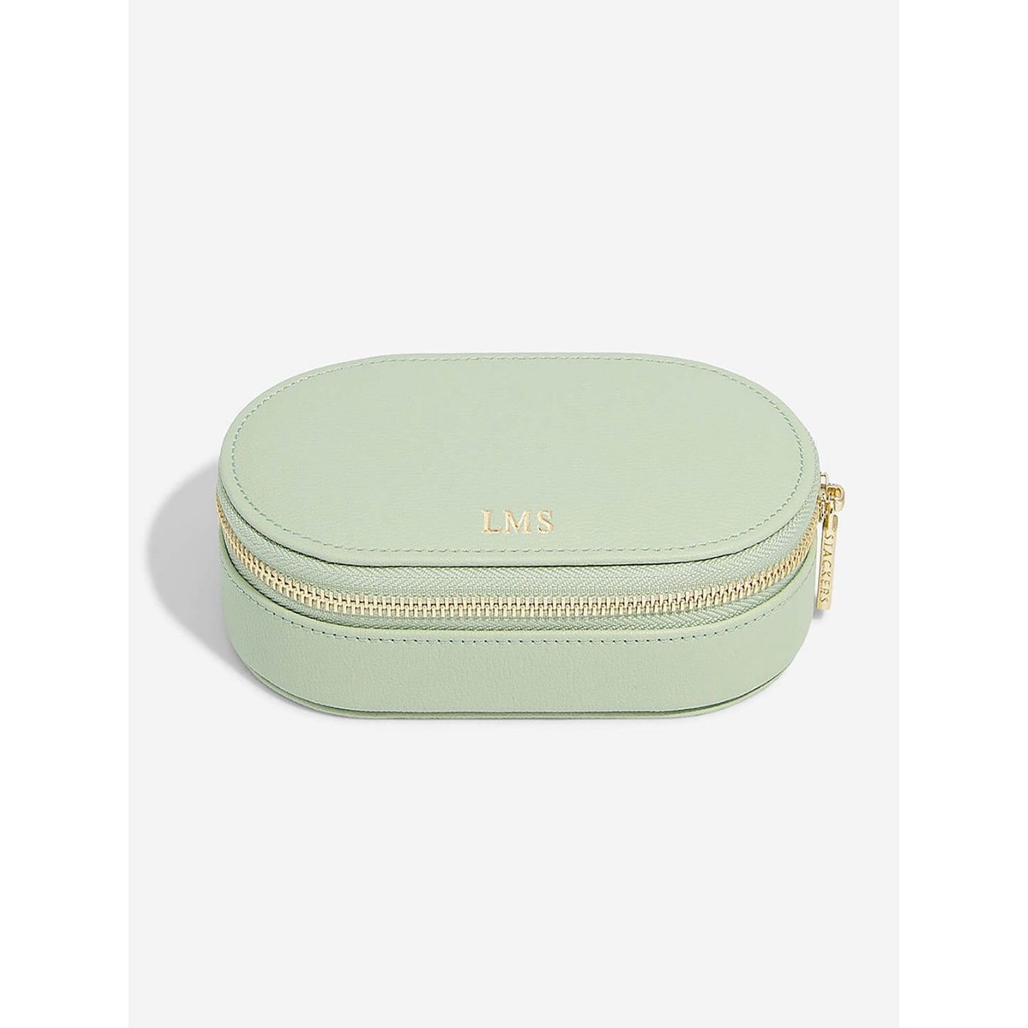 Ladies Sage Green Faux Leather Oval Travel Box 74525
