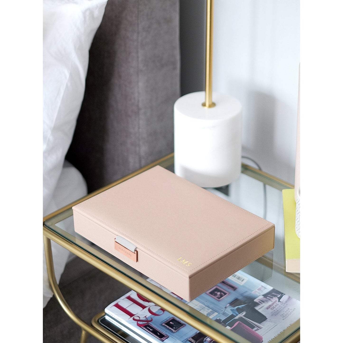 Ladies Blush Faux Leather Classic Jewellery Box Lid 73760