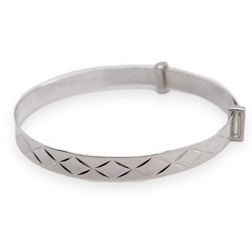 Sterling Silver Expandable Baby Bangle Diamond Cut SCE4I