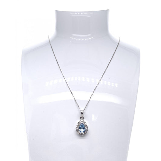 9ct White Gold Ladies Aquamarine and Diamond Cluster Pendant