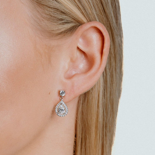 Sterling Silver Teardrop Zirconia Drop Earrings E5594