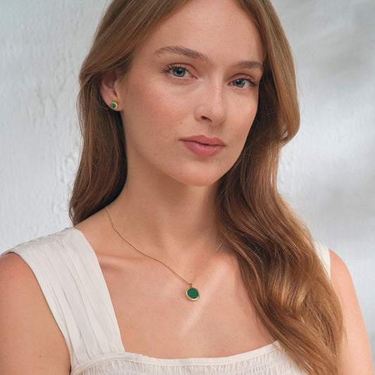 9ct Gold Reflections of Padarn Malachite Round Pendant GMCH0357