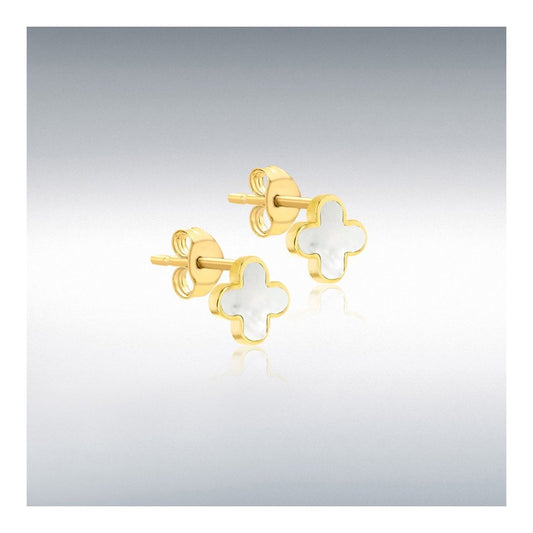 9ct Yellow Gold Mother Of Pearl Petal Stud Earrings